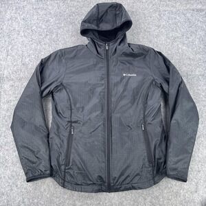 Columbia Jacket Mens Large Black Hooded Fleece Lined Full Zip Windbreaker